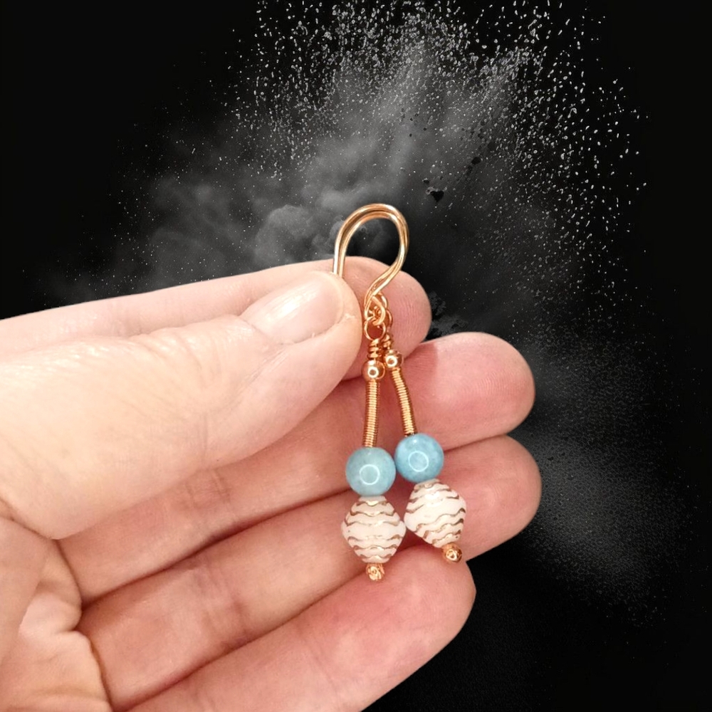 Artisan Aquamarine & Czech Glass Copper Earrings – Handcrafted Elegance